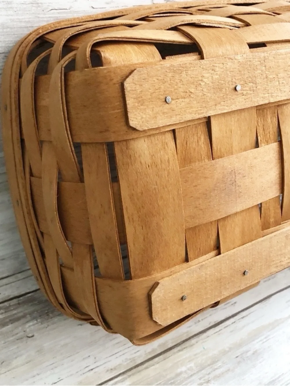 Vintage 1992 Longaberger Handwoven Wooden Bread Cracker Basket 14.5” Rectangle